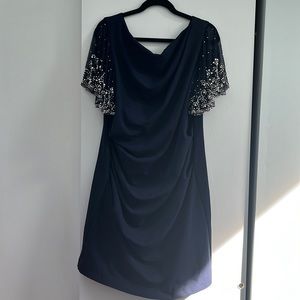 Betsy Adam Beaded Sleeve Short Scuba Crepe Dress